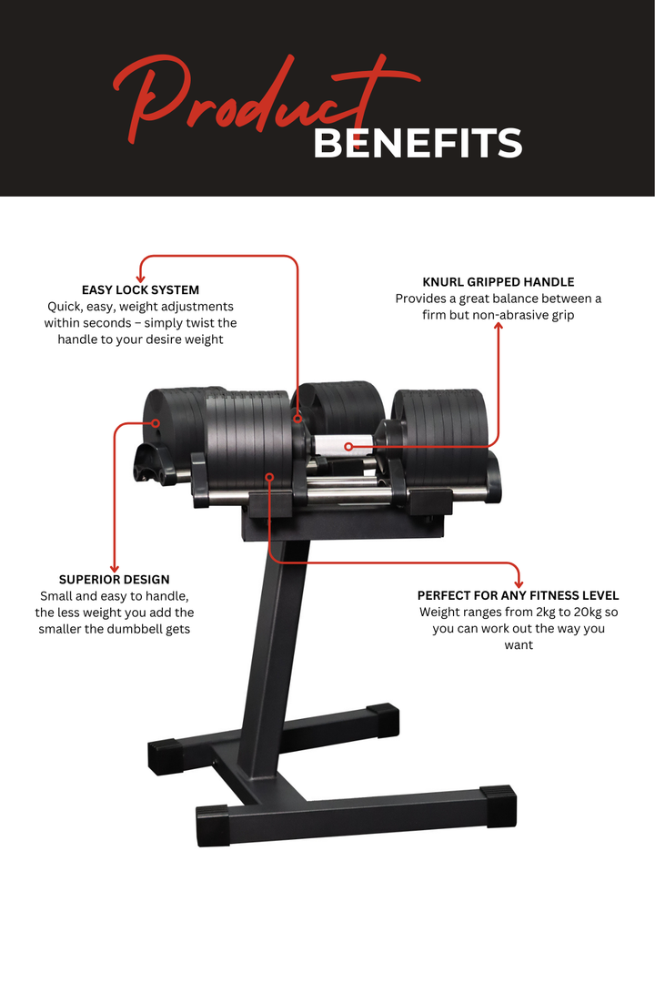 Body Iron Adjustable Dumbbell Set 2 X 20KG with Rack