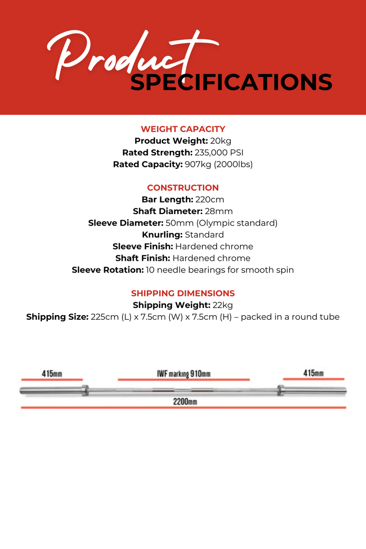 Body Iron 7ft Slate Commercial Olympic Barbell Rated 2000lbs