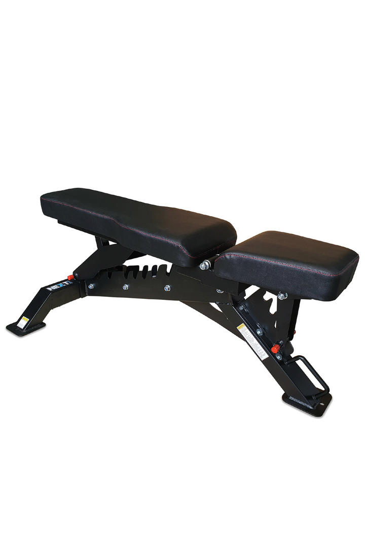 black vinyl gym bench in flat position