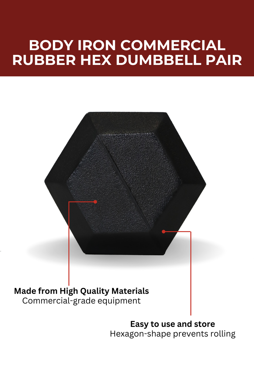 2kg Body Iron Commercial Rubber Hex Dumbbell Pair