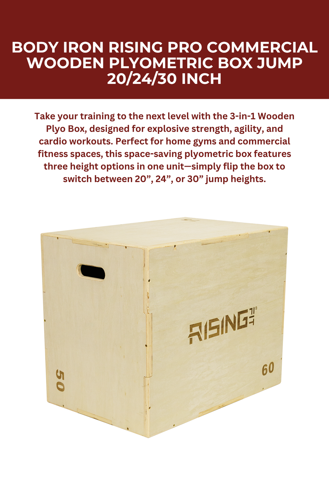 Body Iron Rising Pro Commercial Wooden Plyometric Box Jump 20/24/30 Inch