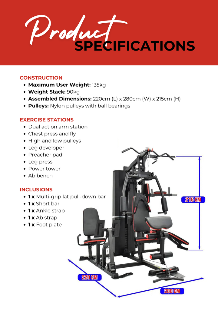 Body Iron Multi Station Home Gym With Leg Press BHG7000 + Power Tower + Ab Bench