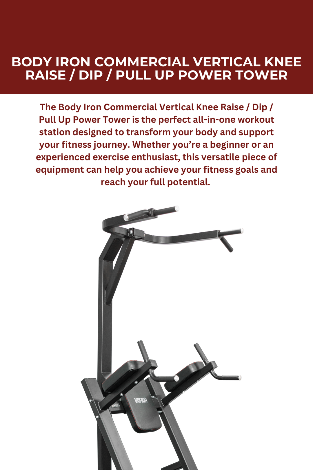 Body Iron Commercial Vertical Knee Raise / Dip / Pull Up Power Tower