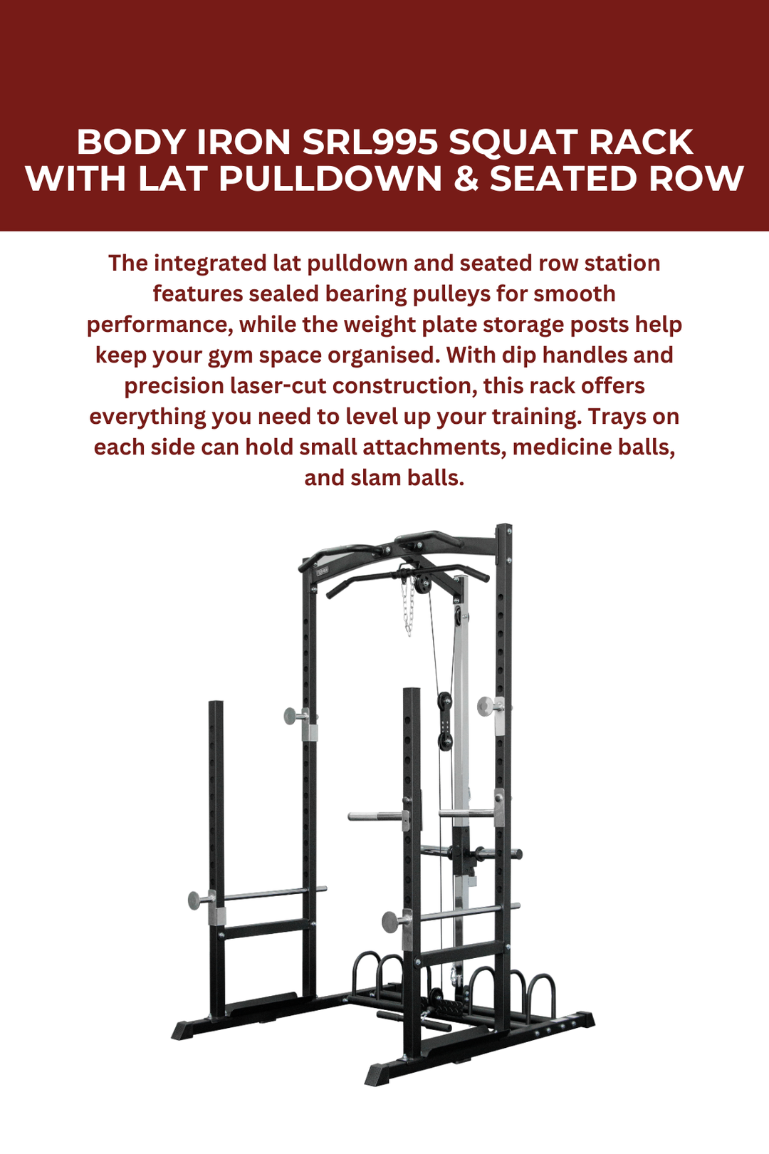 Body Iron SRL995 Squat Rack with Lat Pulldown & Seated Row