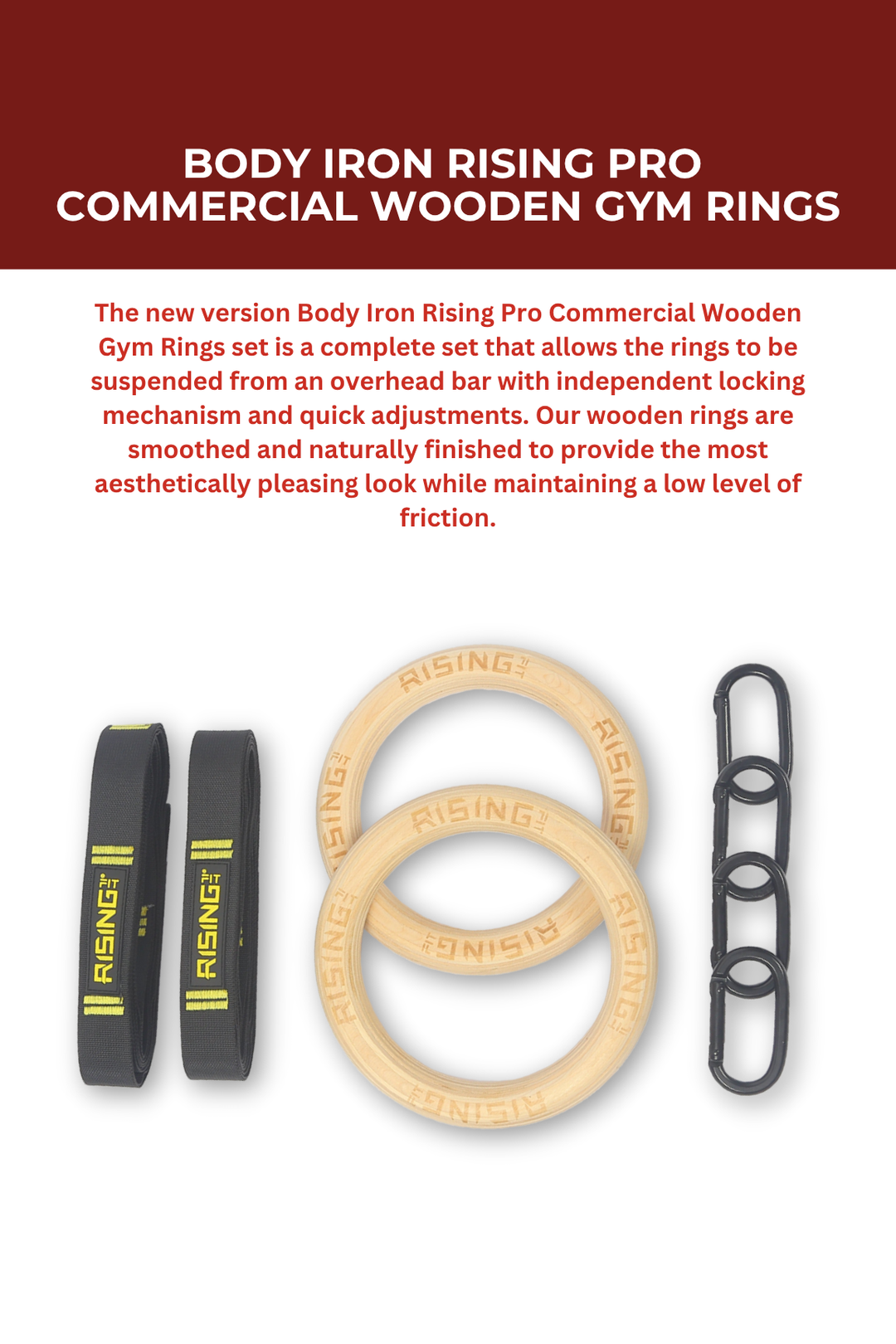 Body Iron Rising Pro Commercial Wooden Gym Rings