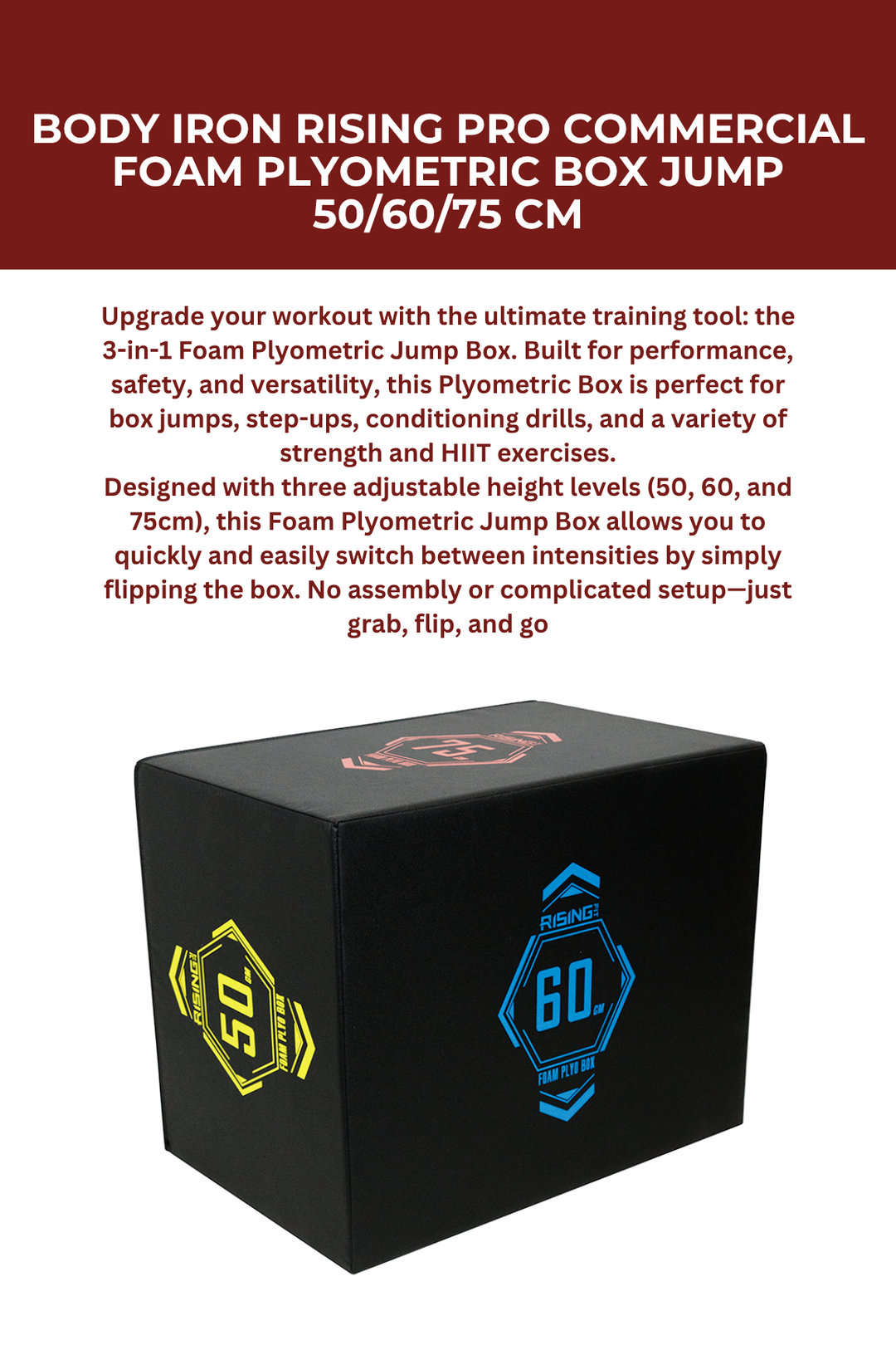 Body Iron Rising Pro Commercial Foam Plyometric Box Jump 50/60/75 cm