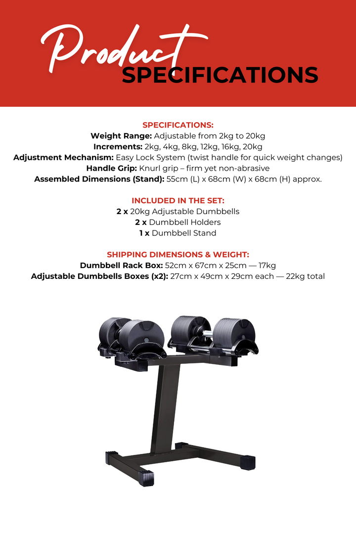 Body Iron Adjustable Dumbbell Set 2 X 20KG with Rack