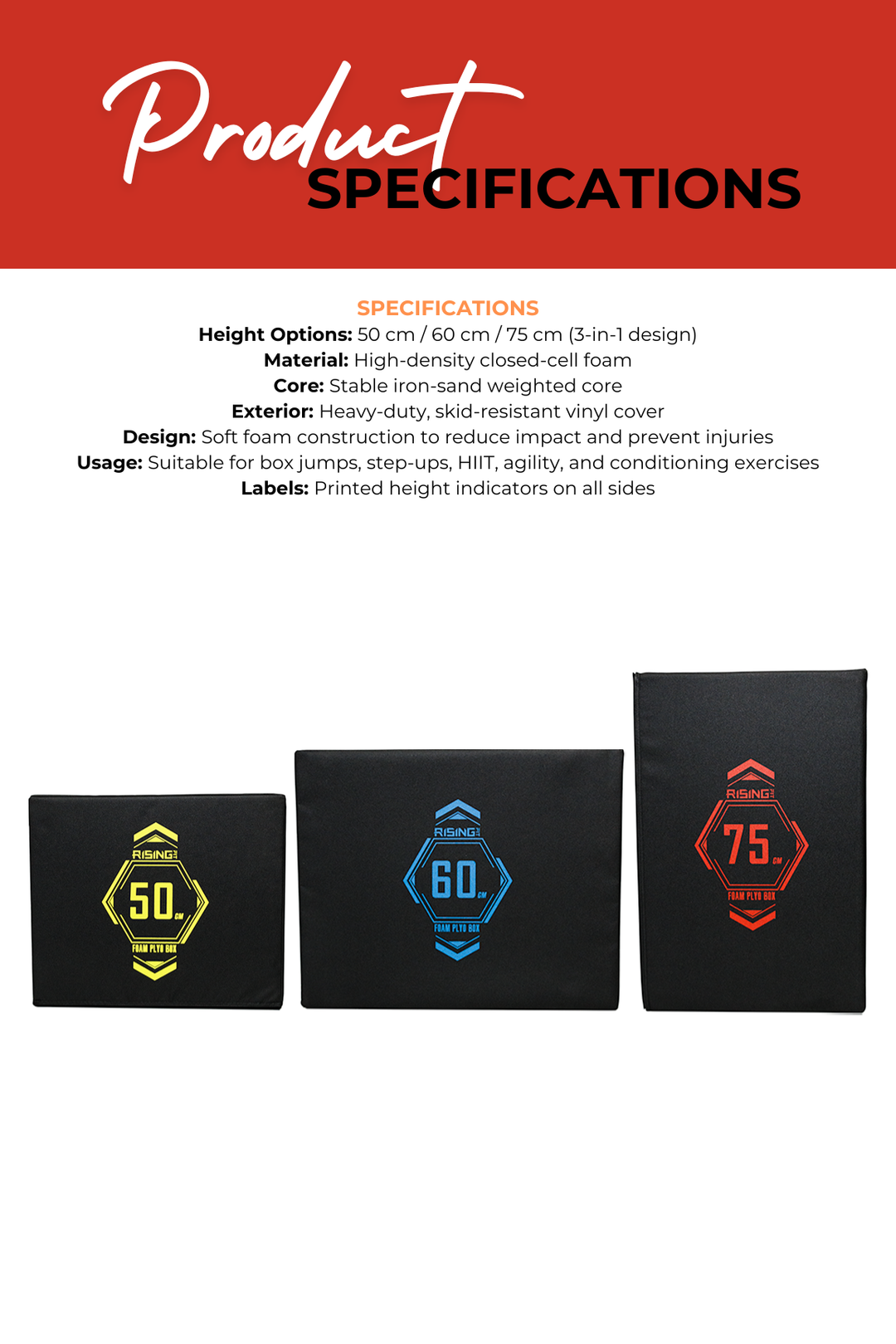 Body Iron Rising Pro Commercial Foam Plyometric Box Jump 50/60/75 cm