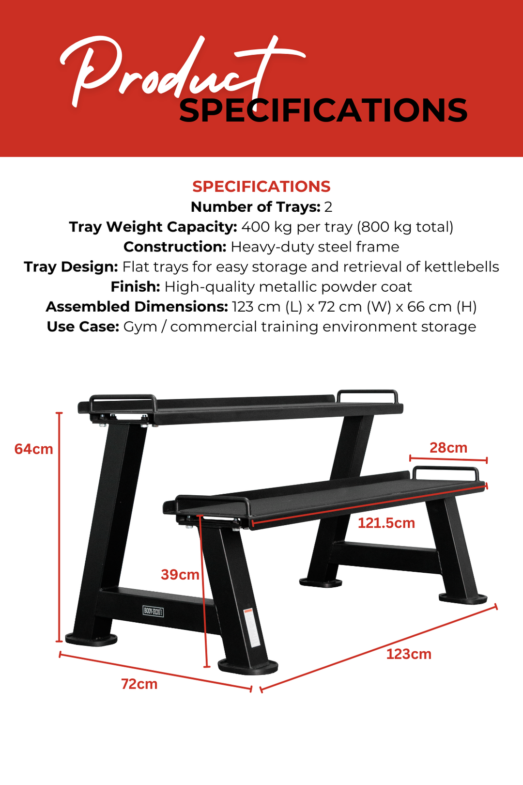 Body Iron Commercial Kettlebell Rack (2 Trays)
