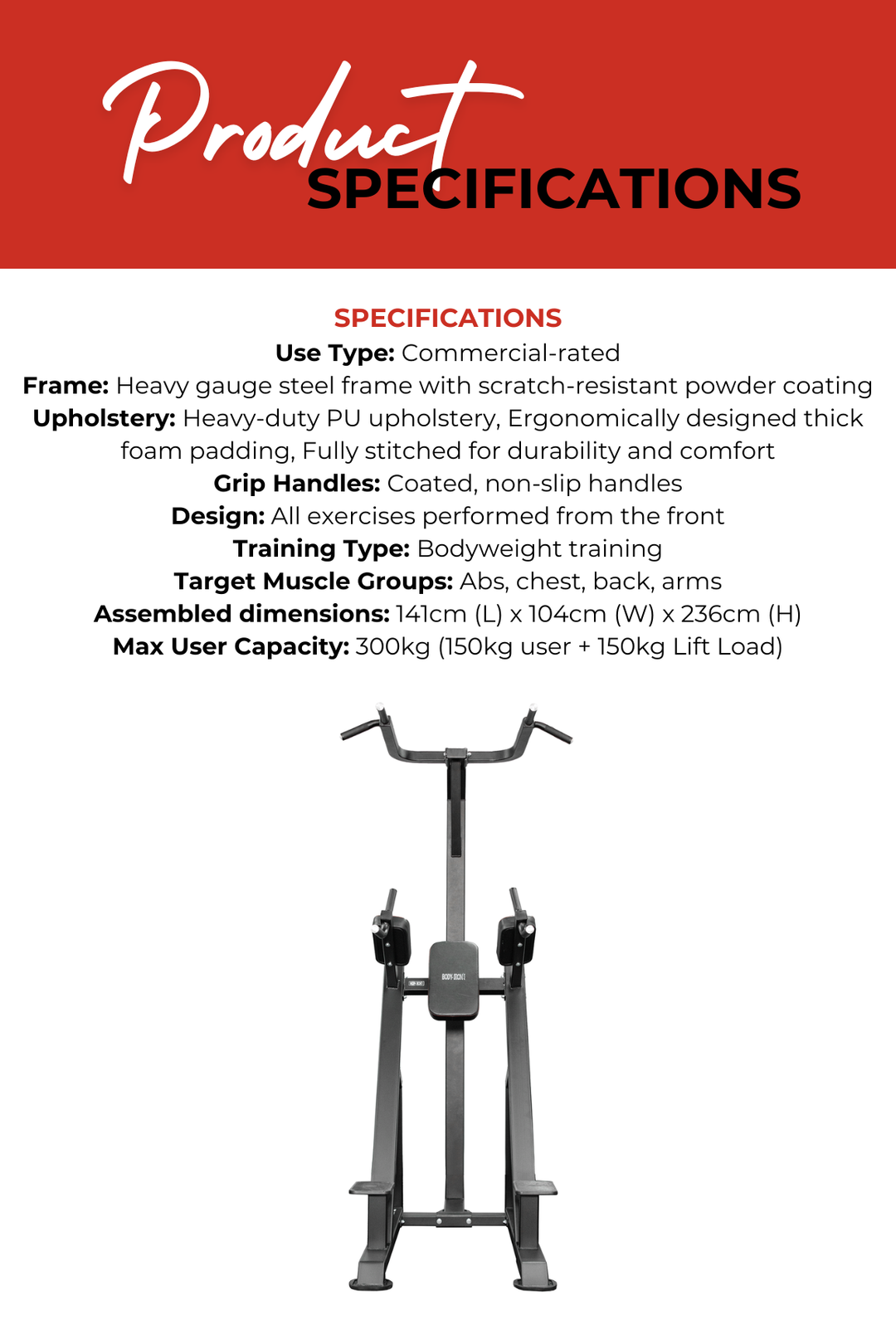Body Iron Commercial Vertical Knee Raise / Dip / Pull Up Power Tower